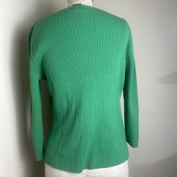 RQT 3/4 Sleeve Ribbed Sweater Top Pewyer Embellishing Neckline Size Medium EUC - Picture 5 of 8